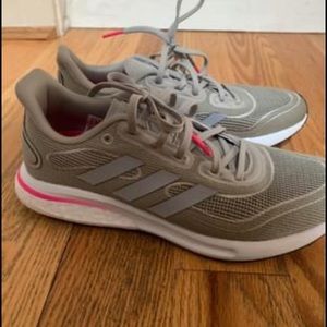 Light green and pink adidas runners